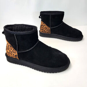 Koolaburra By UGG Boots Womens Size 7 Black Leopard Ankle Suede Shearling Casual